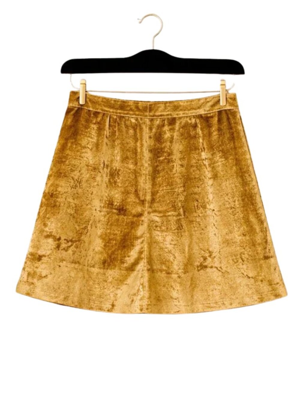 Handmade Gold Crushed Velvet A-Line Mini Skirt High Waist 15” Flat